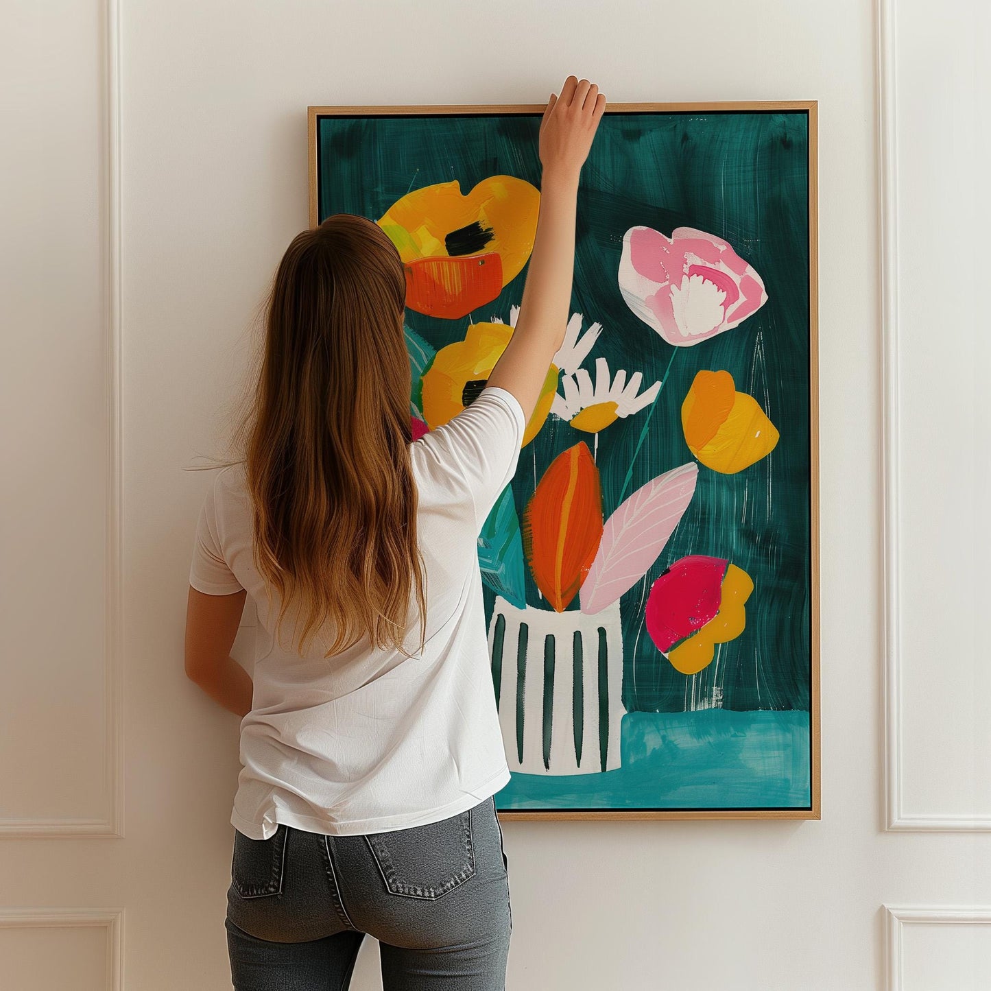 Colorful Flower Bouquet Painting Modern Floral Canvas Print Vibrant Wall Art for Living Room Dining Room or Office Decor