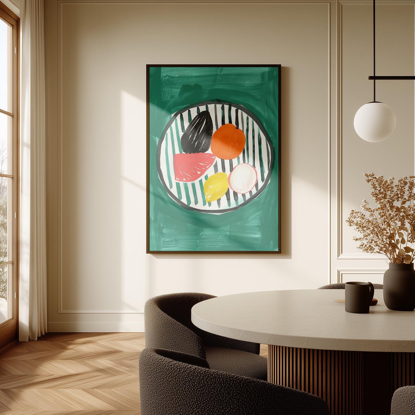 Modern Fruit Still Life Painting Colorful Kitchen Wall Art Abstract Canvas Print for Dining Room or Home Decor