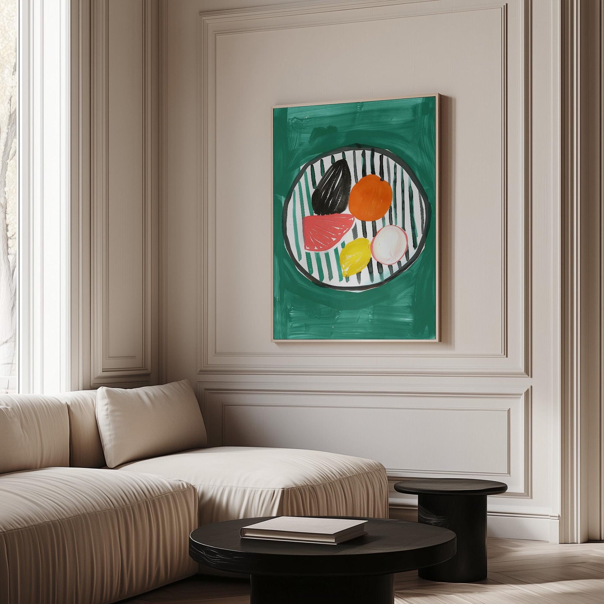 Modern Fruit Still Life Painting Colorful Kitchen Wall Art Abstract Canvas Print for Dining Room or Home Decor