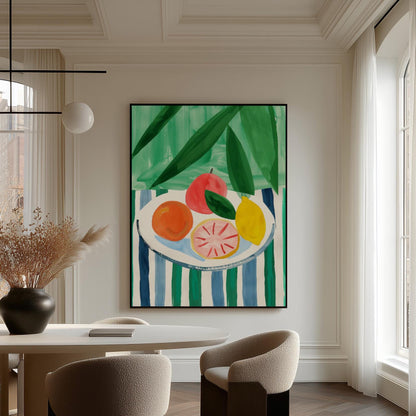 Colorful Fruit Bowl Painting Modern Kitchen Wall Art Abstract Canvas Print for Dining Room or Contemporary Home Decor