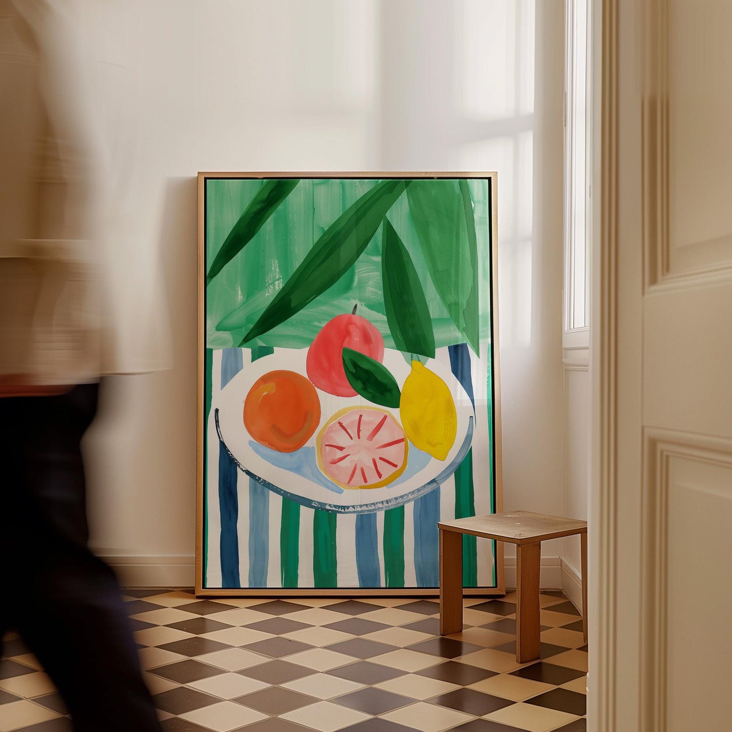 Colorful Fruit Bowl Painting Modern Kitchen Wall Art Abstract Canvas Print for Dining Room or Contemporary Home Decor