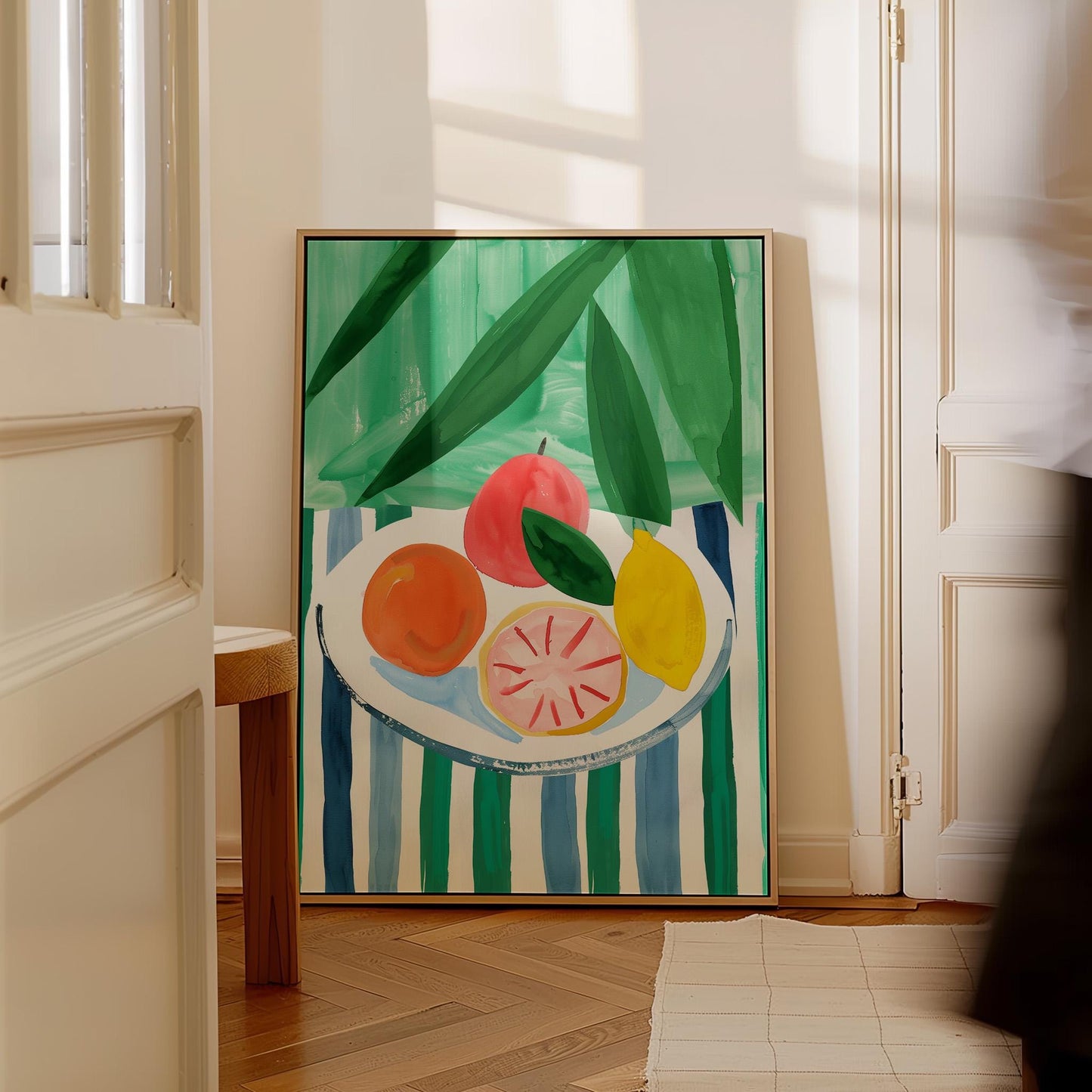 Colorful Fruit Bowl Painting Modern Kitchen Wall Art Abstract Canvas Print for Dining Room or Contemporary Home Decor