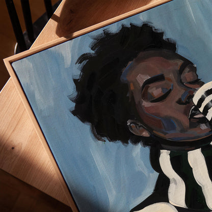 Modern Abstract Woman Canvas Wall Art with Checker Pattern and Striped Mug Contemporary Print for Kitchen or Living Room