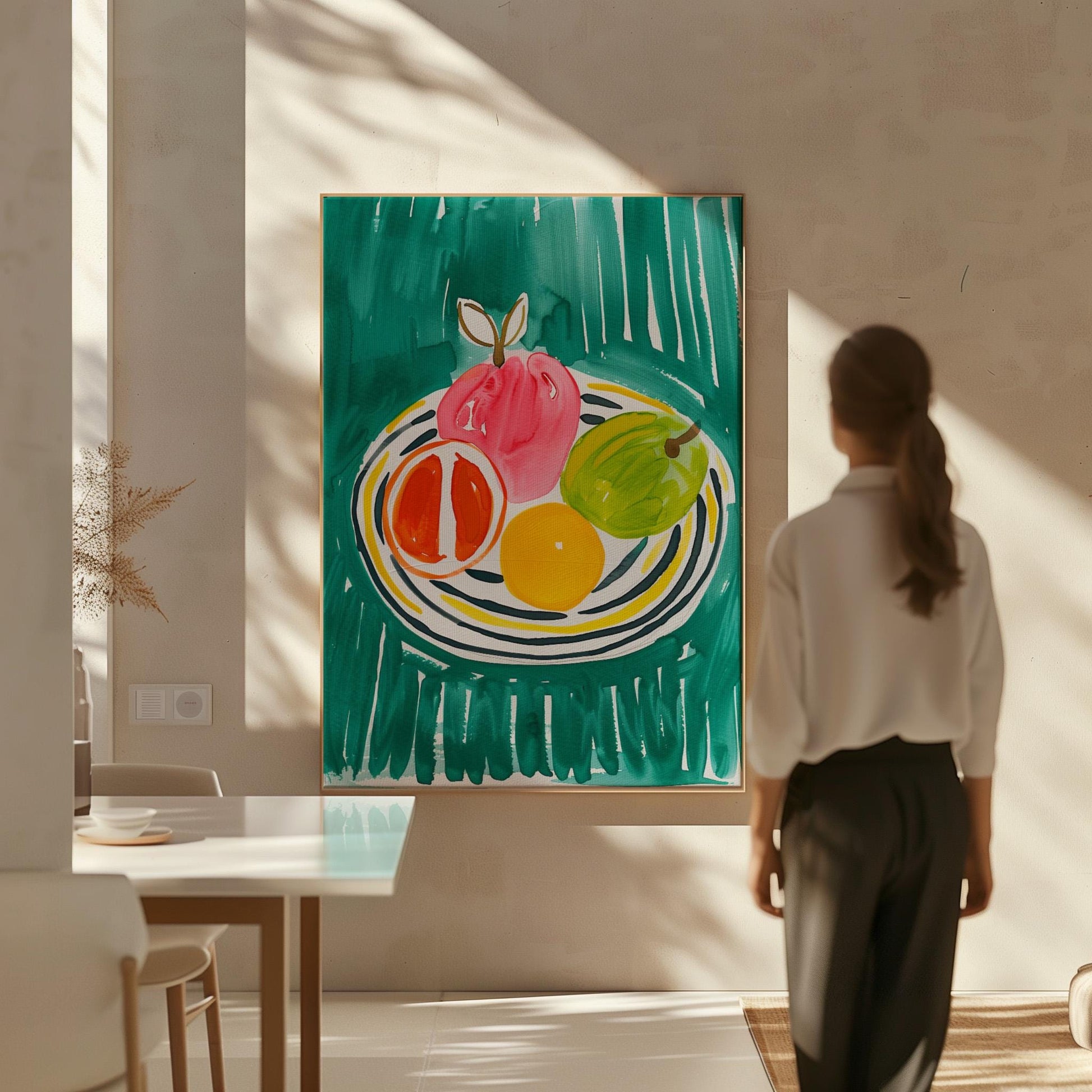 Colorful Fruit Bowl Wall Art Modern Abstract Kitchen Print Dining Room Decor Canvas Painting Bright Food Artwork Gift for Friends