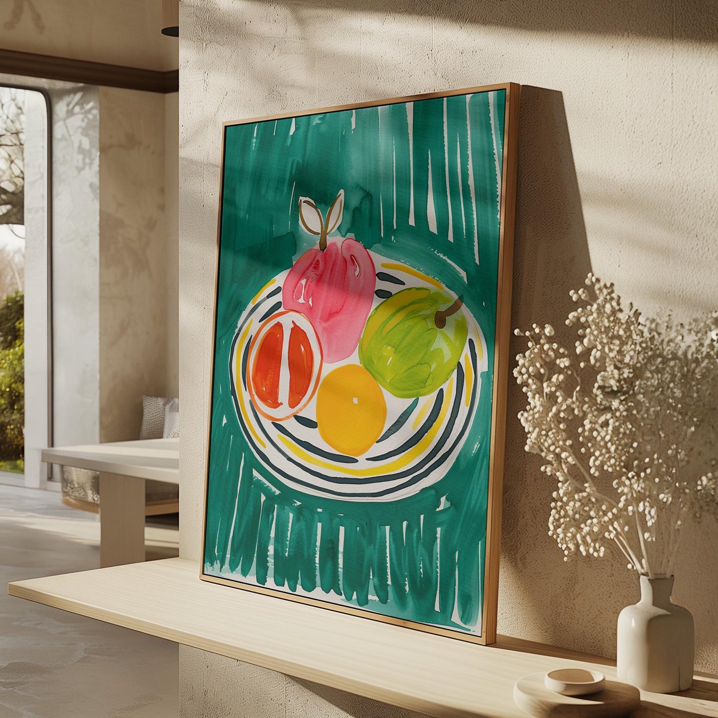 Colorful Fruit Bowl Wall Art Modern Abstract Kitchen Print Dining Room Decor Canvas Painting Bright Food Artwork Gift for Friends