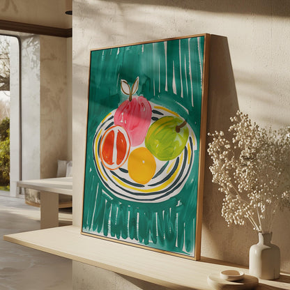 Colorful Fruit Bowl Wall Art Modern Abstract Kitchen Print Dining Room Decor Canvas Painting Bright Food Artwork Gift for Friends