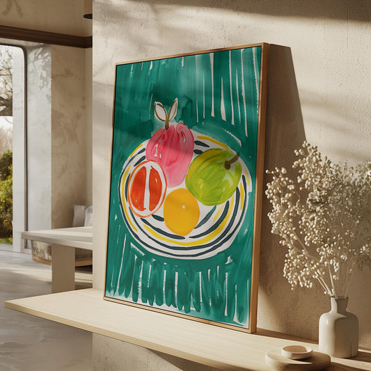 Colorful Fruit Bowl Wall Art Modern Abstract Kitchen Print Dining Room Decor Canvas Painting Bright Food Artwork Gift for Friends