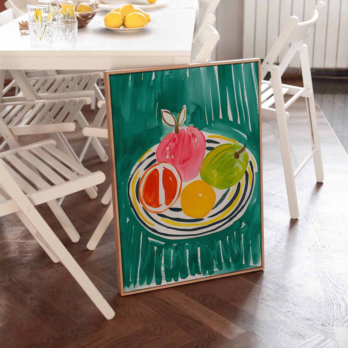 Colorful Fruit Bowl Wall Art Modern Abstract Kitchen Print Dining Room Decor Canvas Painting Bright Food Artwork Gift for Friends