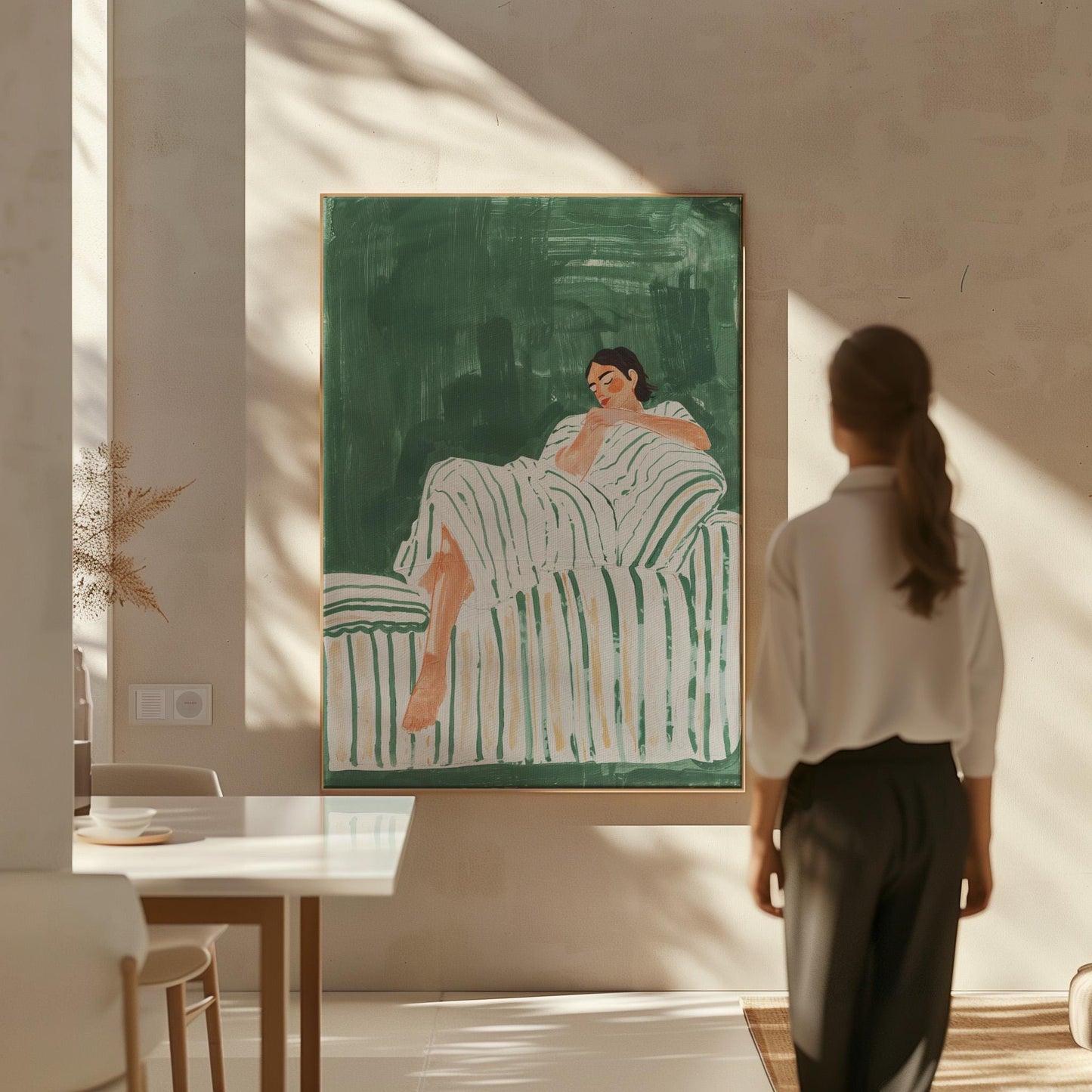 Abstract Woman Canvas Print - Emerald Green Minimalist Decor