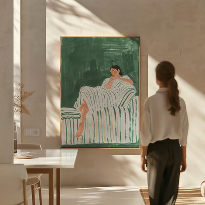 Abstract Woman Canvas Print - Emerald Green Minimalist Decor