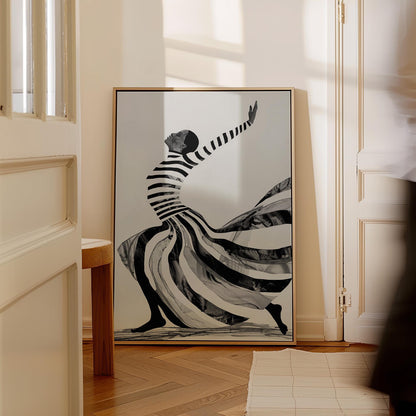 Abstract Woman Wall Art: Black and White Stripes (Framed or Unframed)