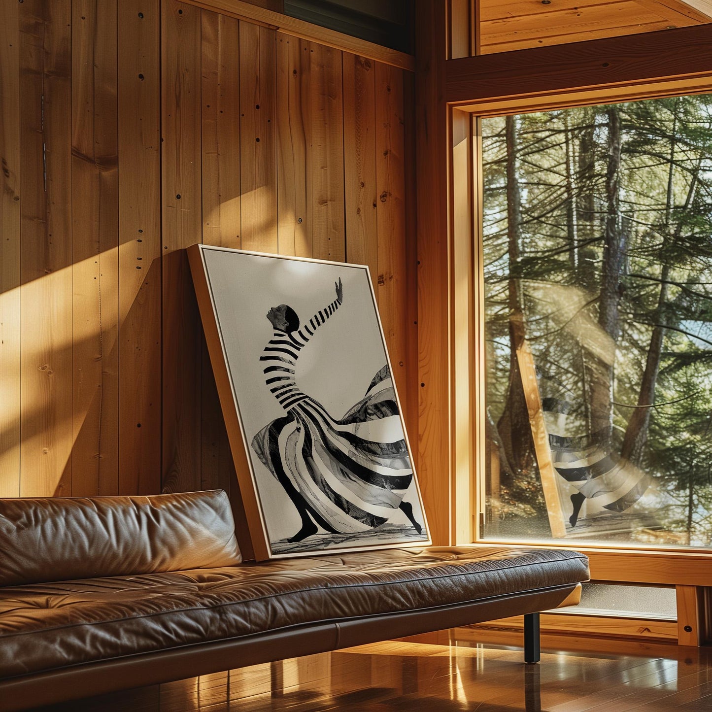 Abstract Woman Wall Art: Black and White Stripes (Framed or Unframed)