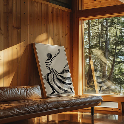 Abstract Woman Wall Art: Black and White Stripes (Framed or Unframed)