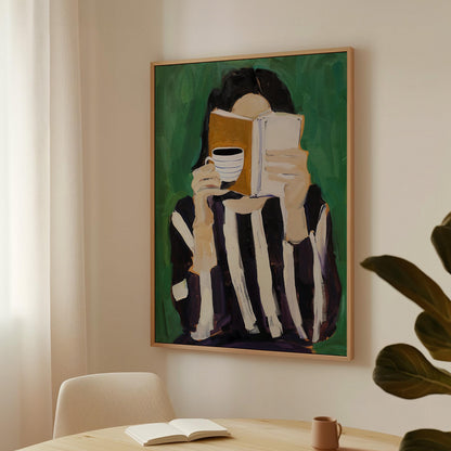 Green Abstract Woman Canvas Art: Floating Frame Modern Print