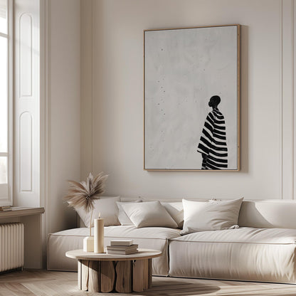 Figure Canvas Wall Art: Black and White Stripes - Floating Frame