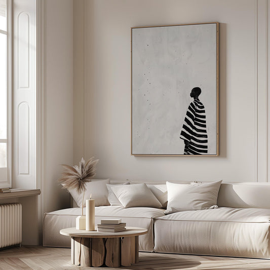 Figure Canvas Wall Art: Black and White Stripes - Floating Frame