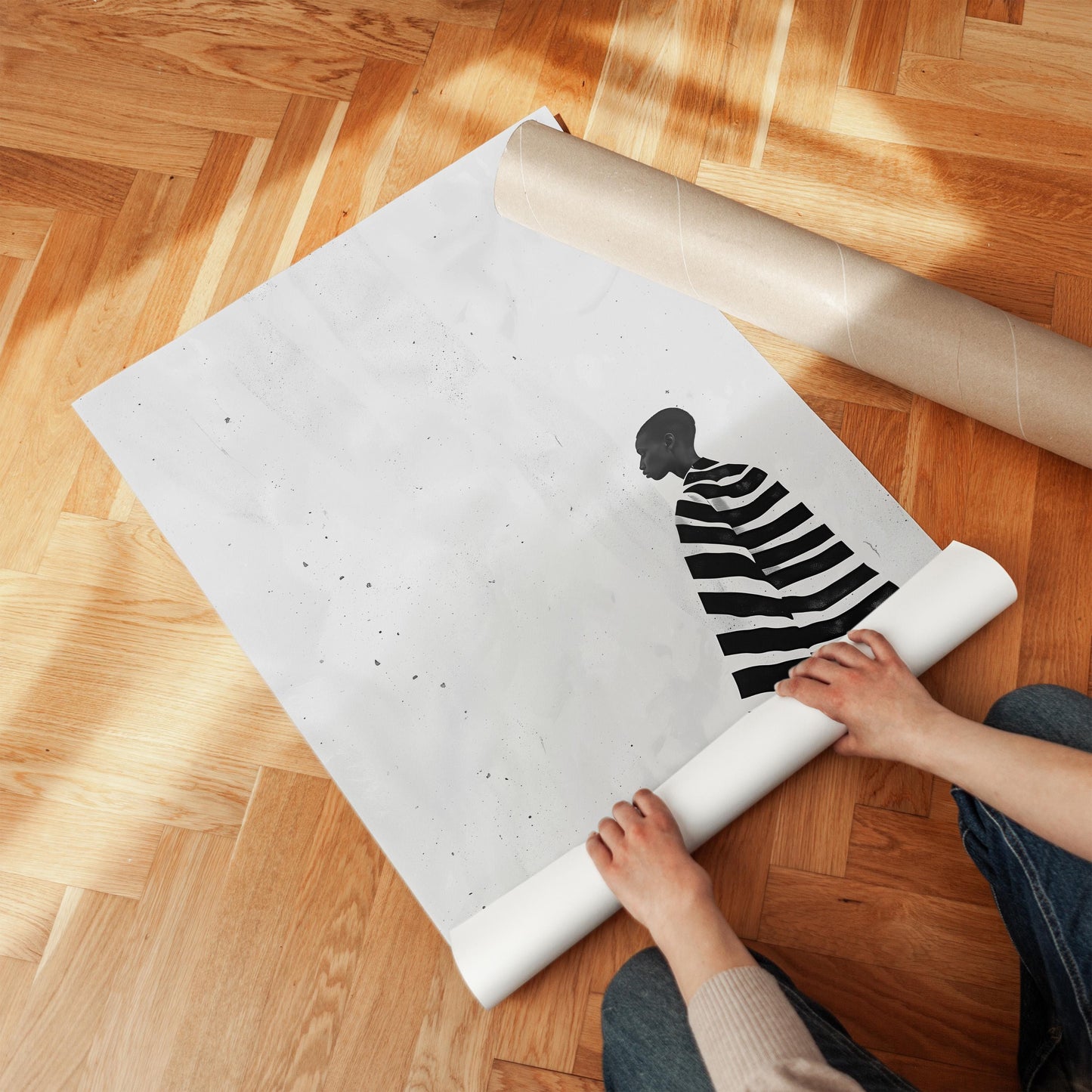 Figure Canvas Wall Art: Black and White Stripes - Floating Frame