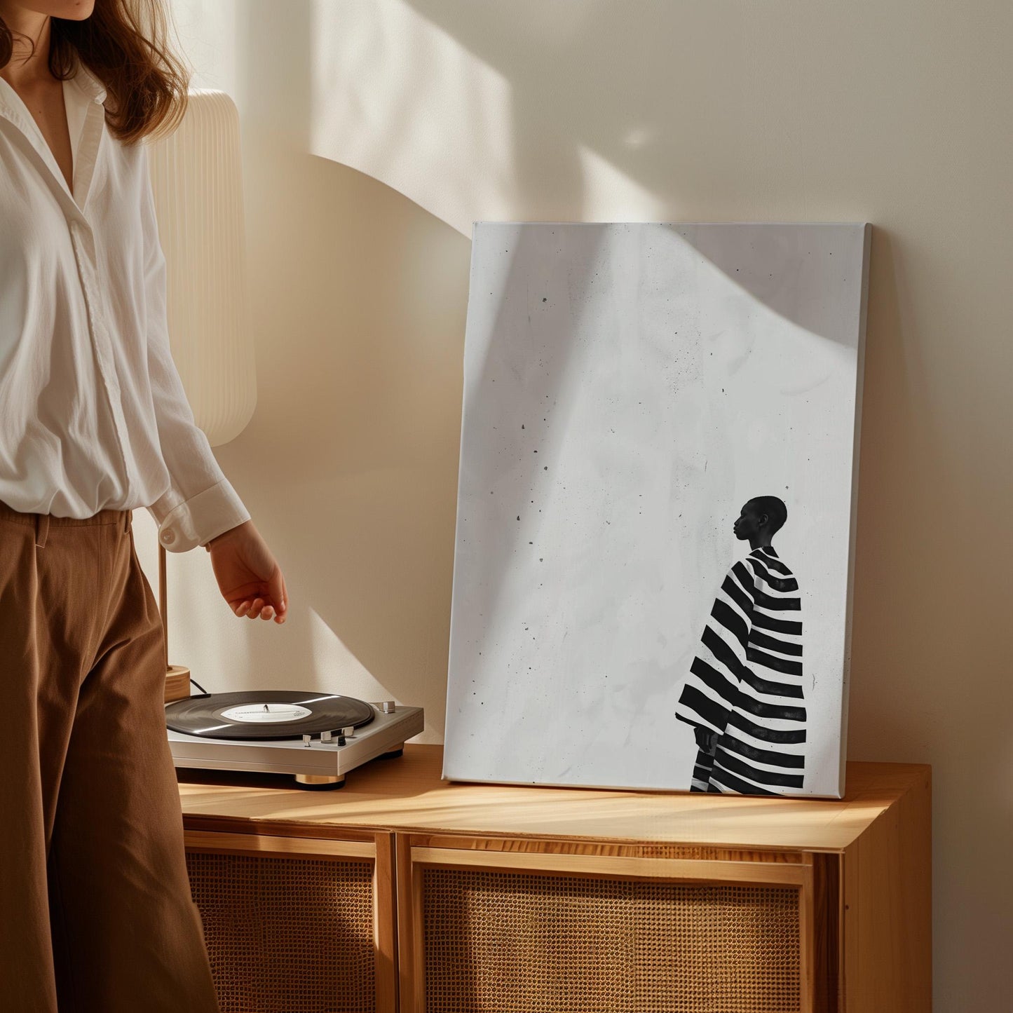 Figure Canvas Wall Art: Black and White Stripes - Floating Frame