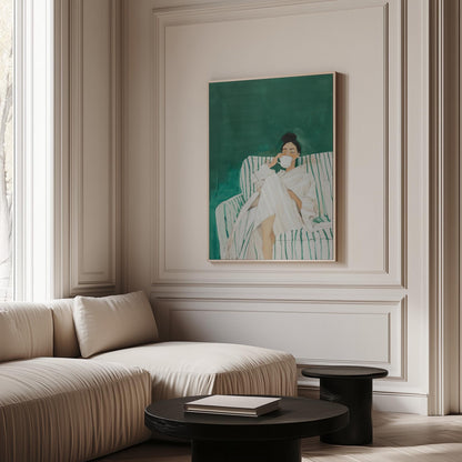 Coffee Wall Art Print: Green Abstract Woman - Floating Frame