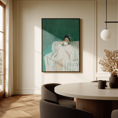Coffee Wall Art Print: Green Abstract Woman - Floating Frame