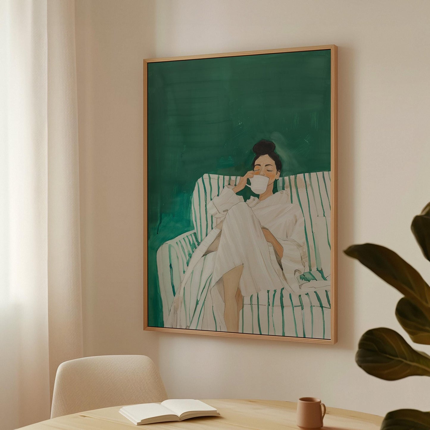 Coffee Wall Art Print: Green Abstract Woman - Floating Frame