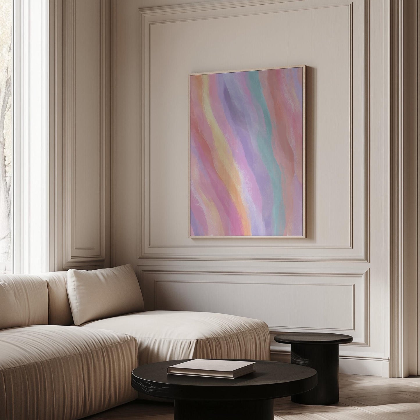 Canvas Wall Art: Abstract Pastel Painting - Floating Wood Frame