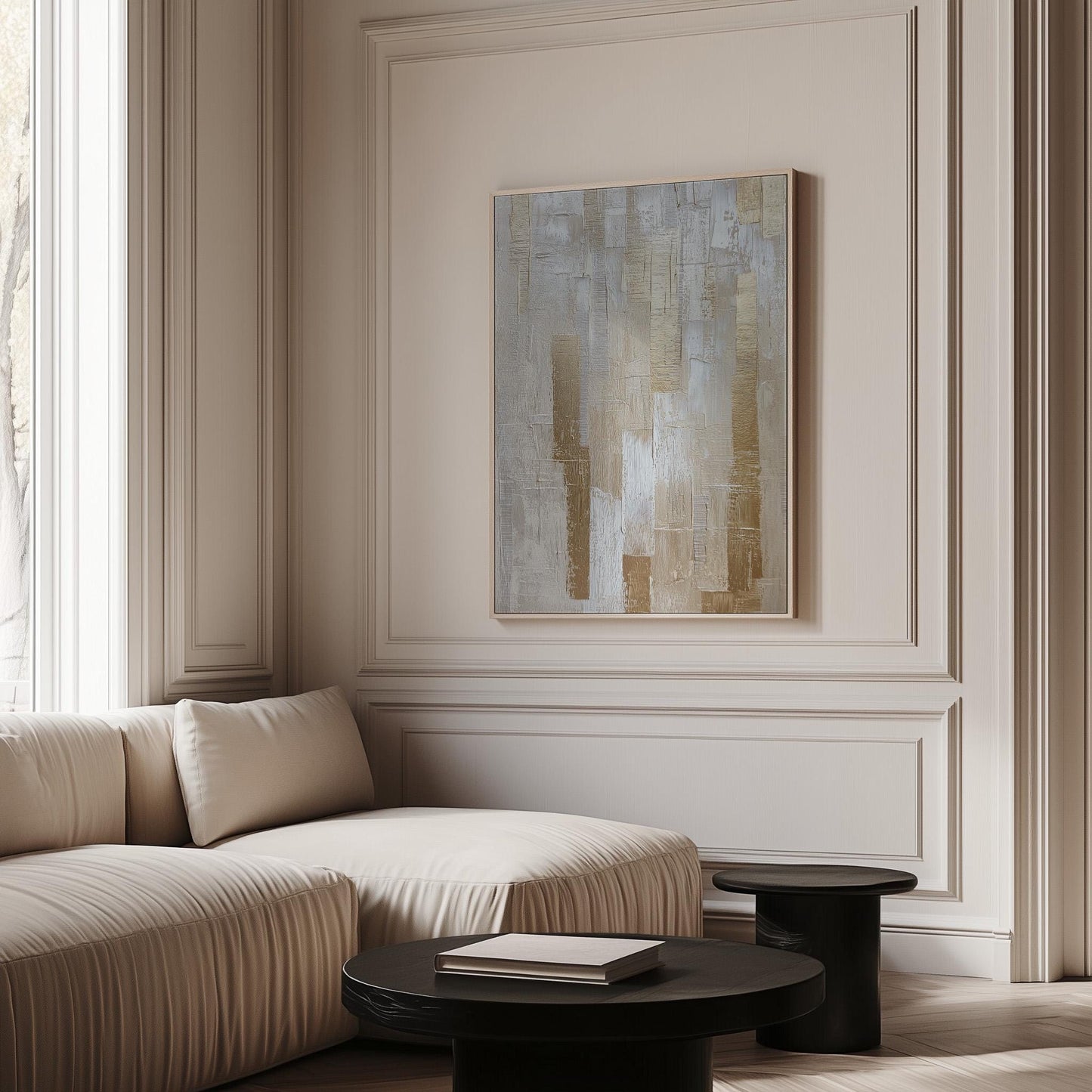 Gold and Beige Abstract Canvas Art - Modern Floating Frame