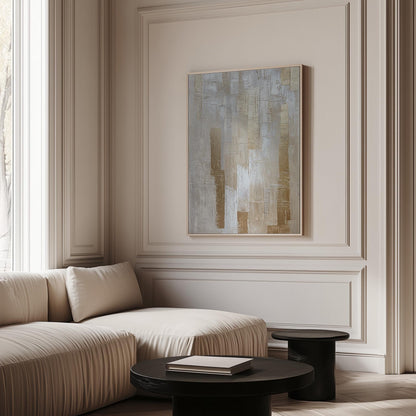 Gold and Beige Abstract Canvas Art - Modern Floating Frame