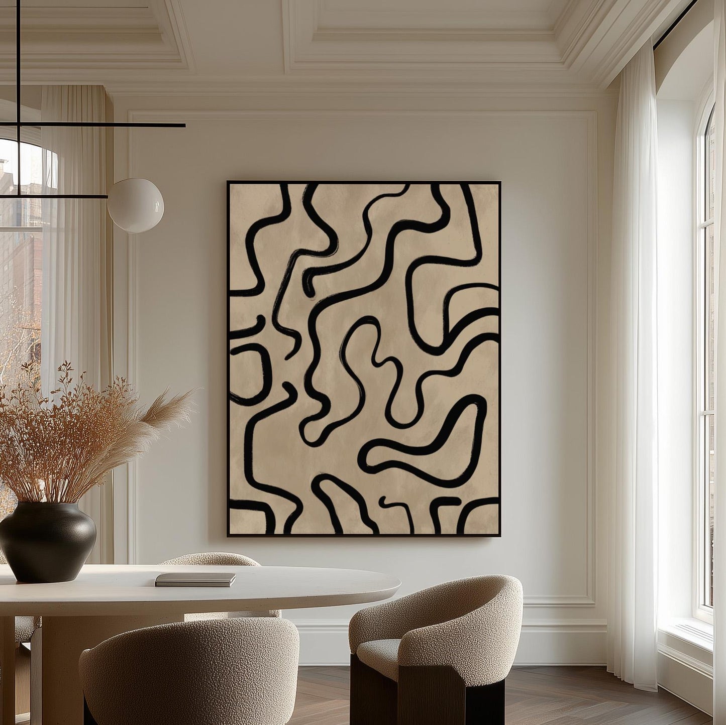 Abstract Line Canvas Print: Black and White Minimalist (Framed or Unframed)