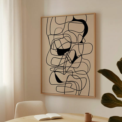 Black and White Abstract Art Print: Minimalist Canvas with Floating Frame