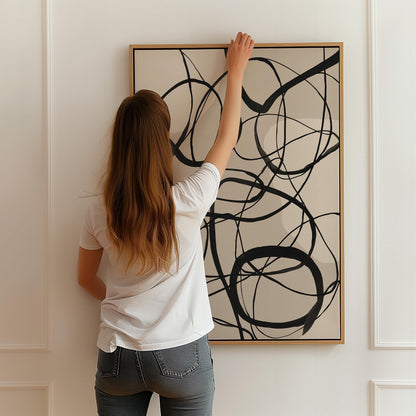 Minimalist Black and White Line Art Canvas (Floating Frame Options)