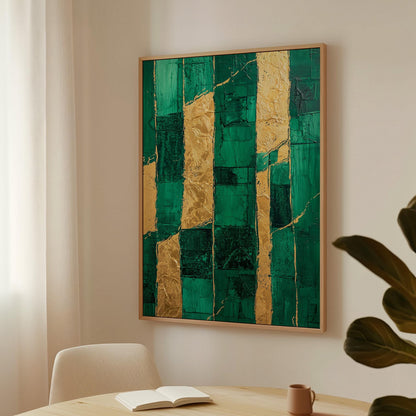 Emerald Green Abstract Canvas Art: Gold Accents