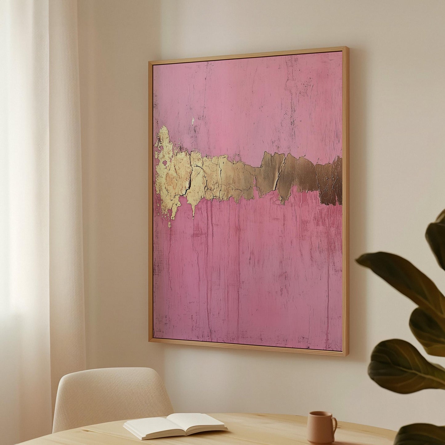 Pink and Gold Abstract Canvas Art: Modern Floating Frame