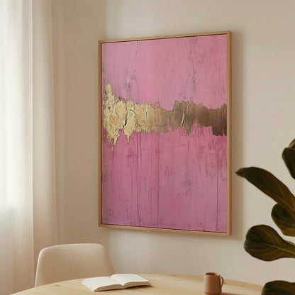 Pink and Gold Abstract Canvas Art: Modern Floating Frame