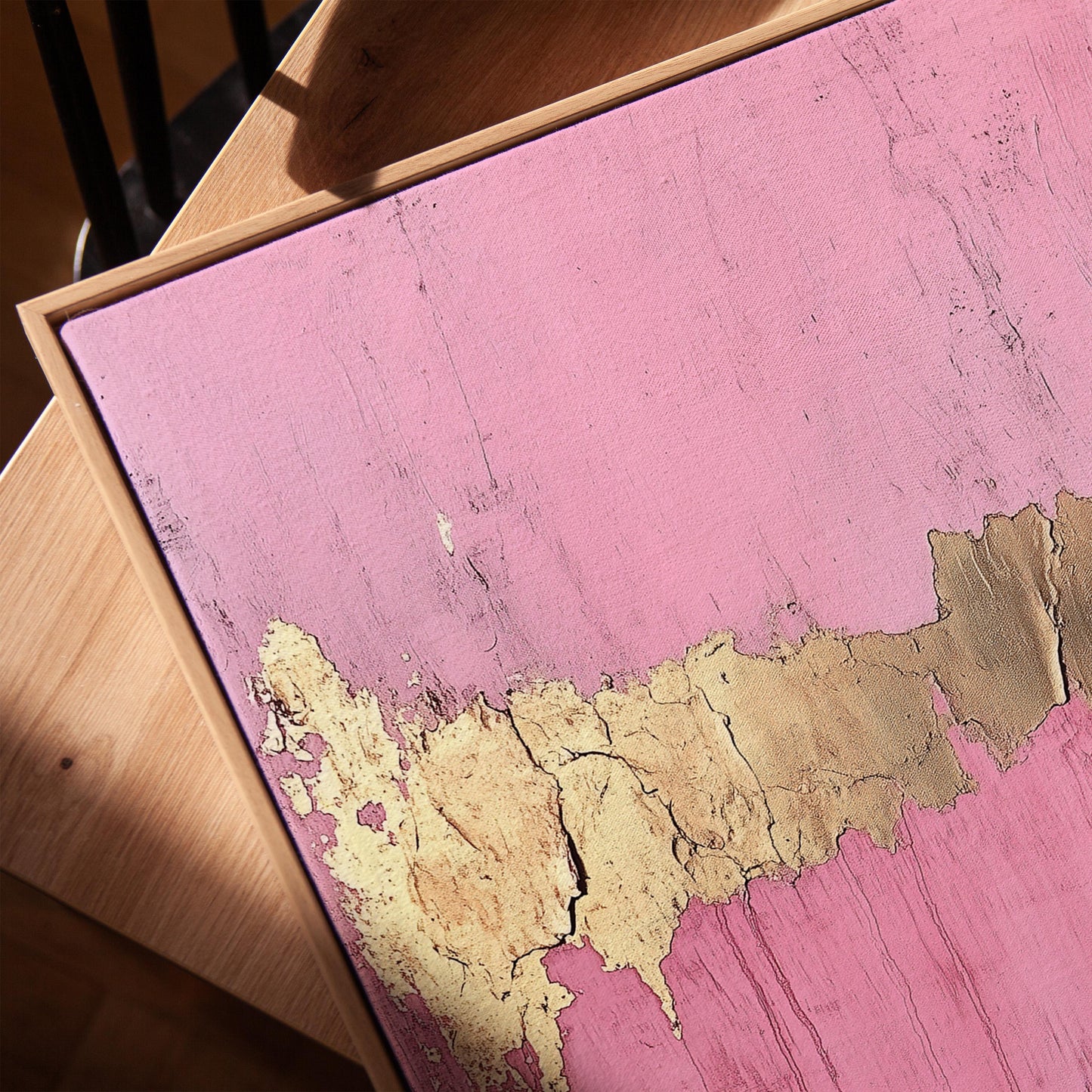 Pink and Gold Abstract Canvas Art: Modern Floating Frame
