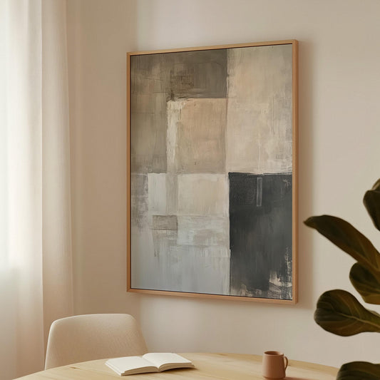 Beige Gray Abstract Canvas Art - Modern Floating Frame