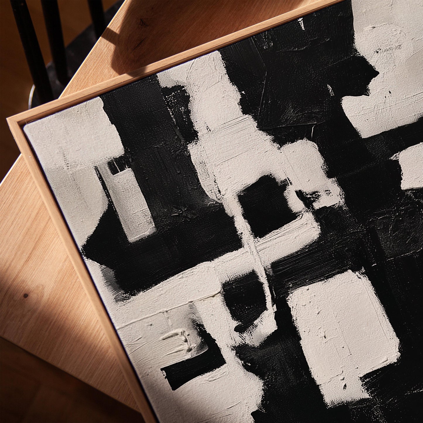 Abstract Geometric Canvas Art: Black and White Modern Print (Framed or Unframed)