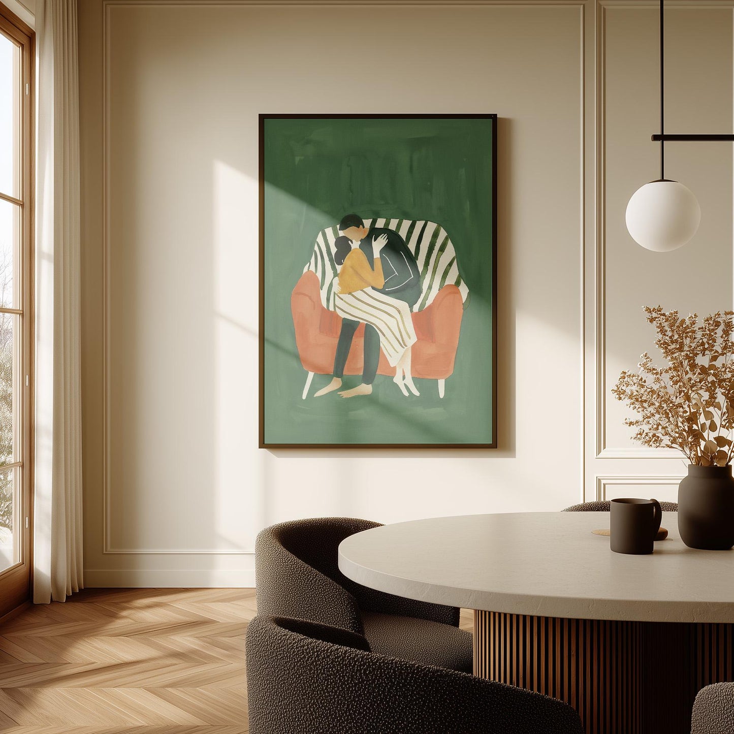 Romantic Couple Wall Art Modern Abstract Print Intimate Love Artwork Bedroom Living Room Decor Canvas Painting Gift for Anniversary