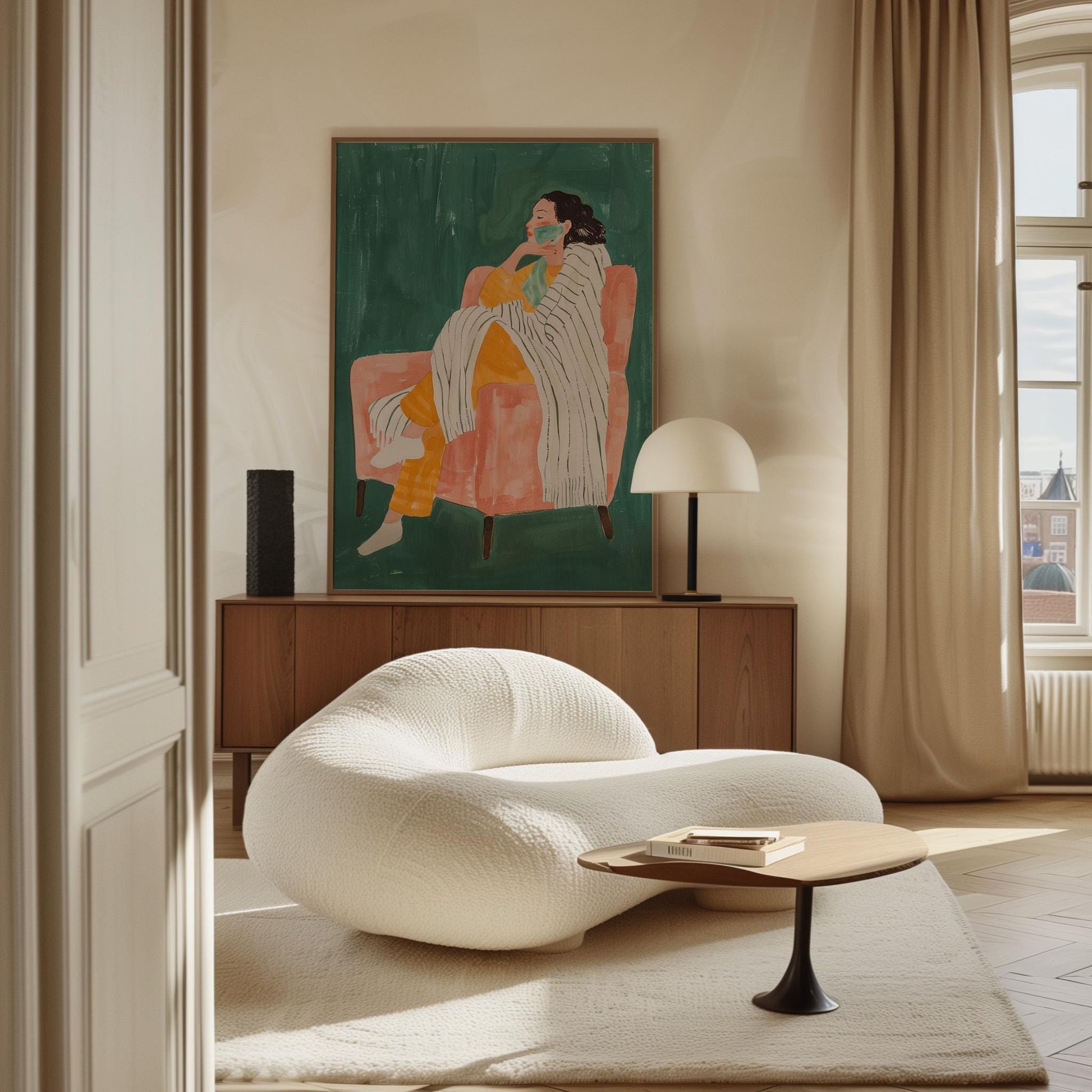 Woman on Armchair Canvas Print Relaxed Minimalist Wall Art Modern Abstract Home Decor for Living Room or Bedroom