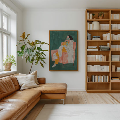 Woman on Armchair Canvas Print Relaxed Minimalist Wall Art Modern Abstract Home Decor for Living Room or Bedroom