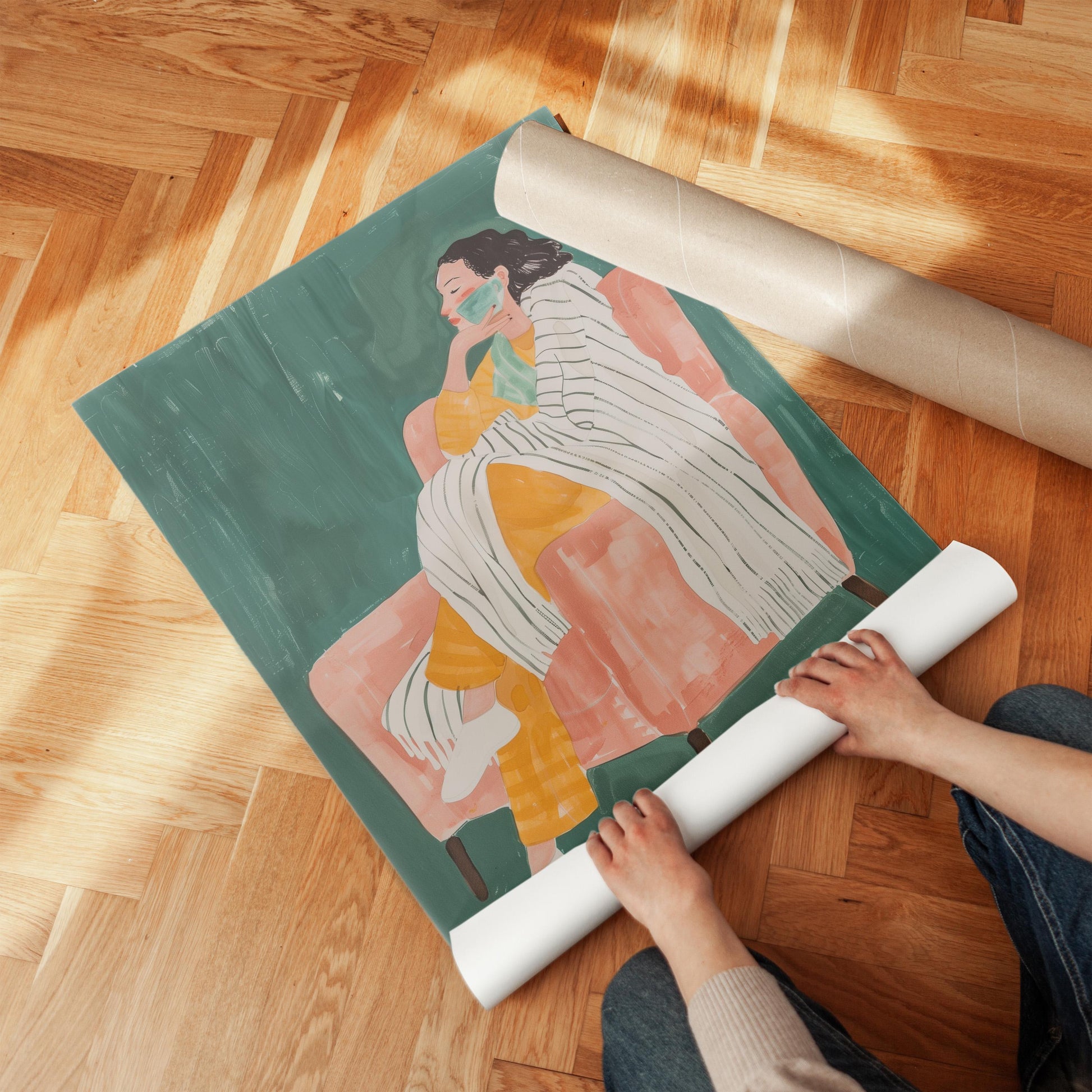 Woman on Armchair Canvas Print Relaxed Minimalist Wall Art Modern Abstract Home Decor for Living Room or Bedroom