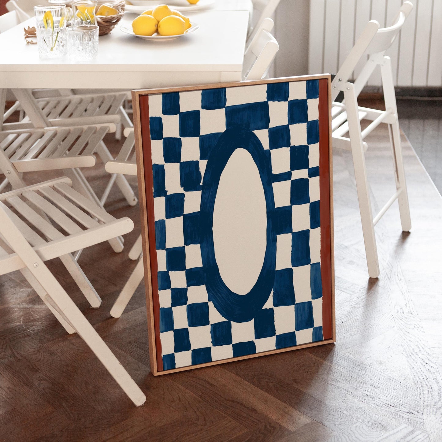 Blue Checkerboard Abstract Canvas Print Modern Geometric Wall Art for Living Room or Bedroom