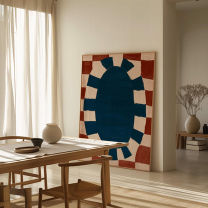 Red and Blue Abstract Canvas Print Modern Geometric Wall Art for Living Room or Office