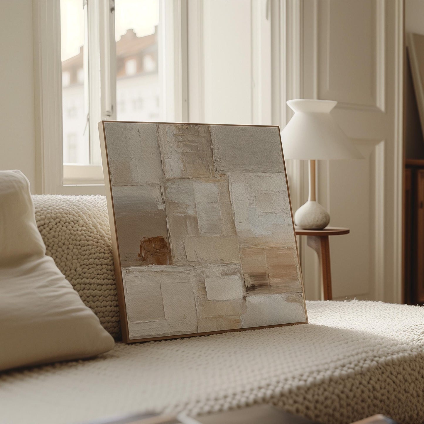 Abstract Canvas Wall Art: Beige Neutral Texture (Floating Frame)