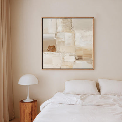 Square Beige Neutral Canvas Wall Art Textured Abstract Floating Frame Minimalist Large Wall Art for Living Room