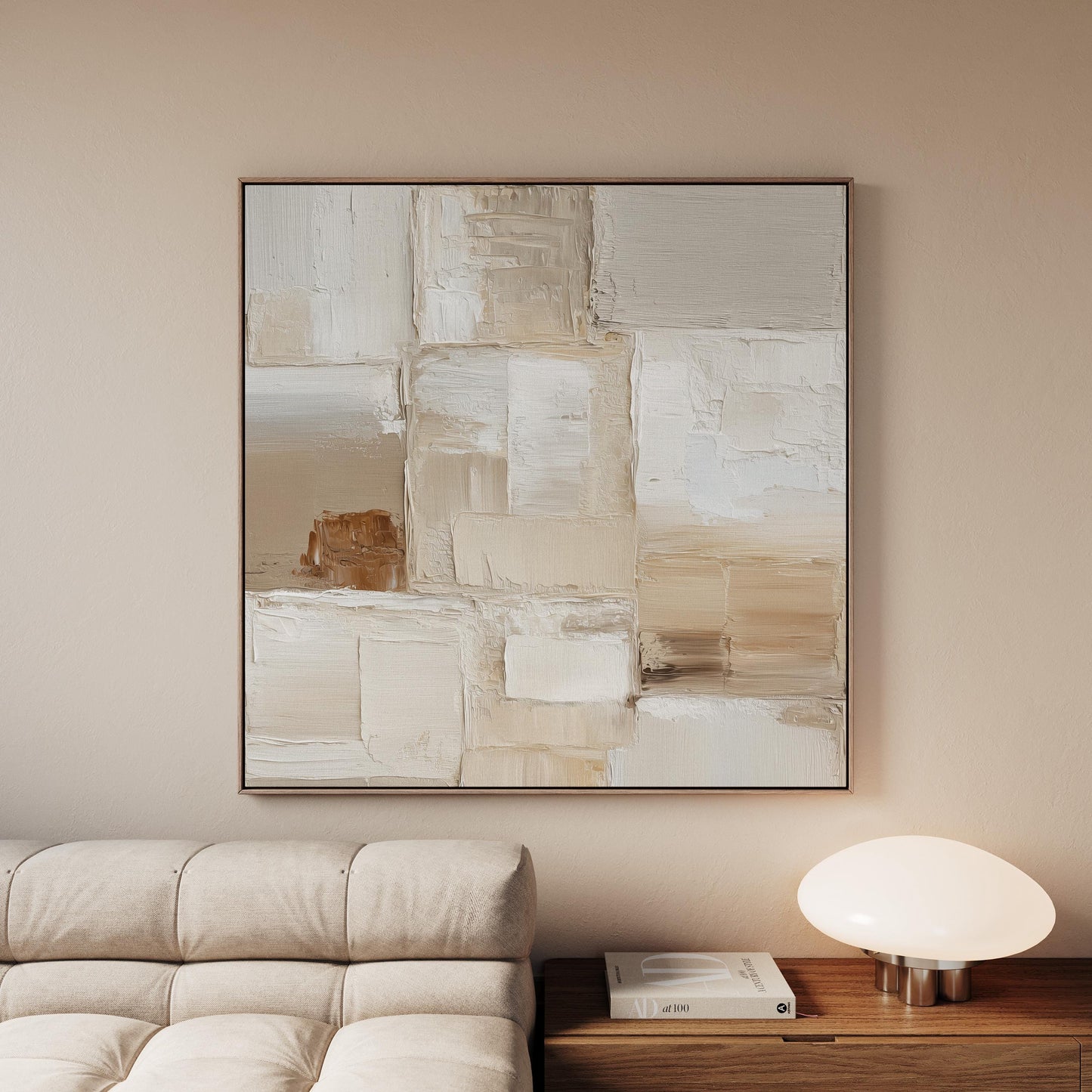 Abstract Canvas Wall Art: Beige Neutral Texture (Floating Frame)