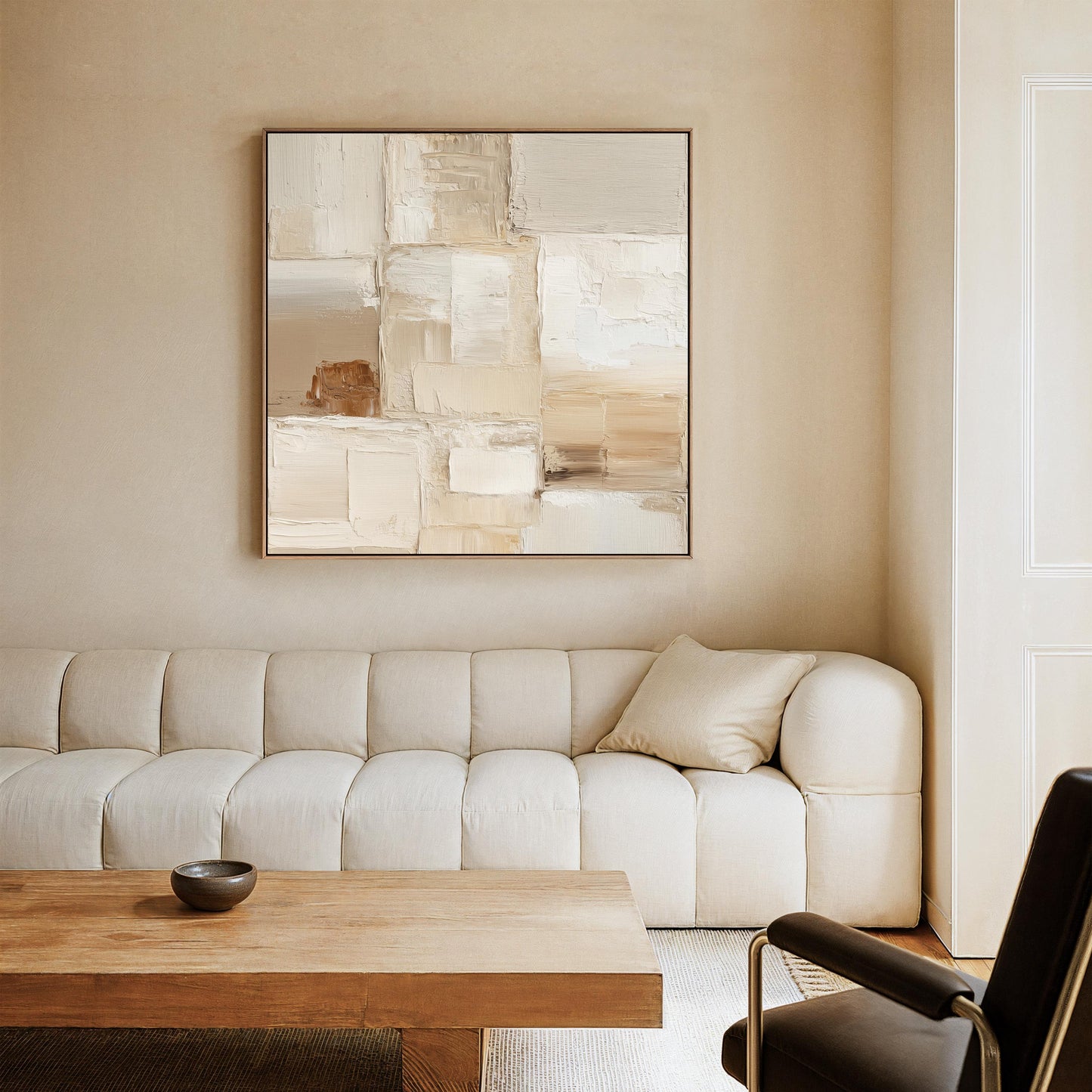 Abstract Canvas Wall Art: Beige Neutral Texture (Floating Frame)