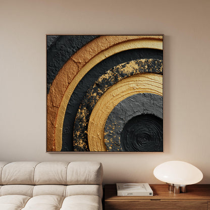 Black and Gold Abstract Canvas Art:  Concentric Circles