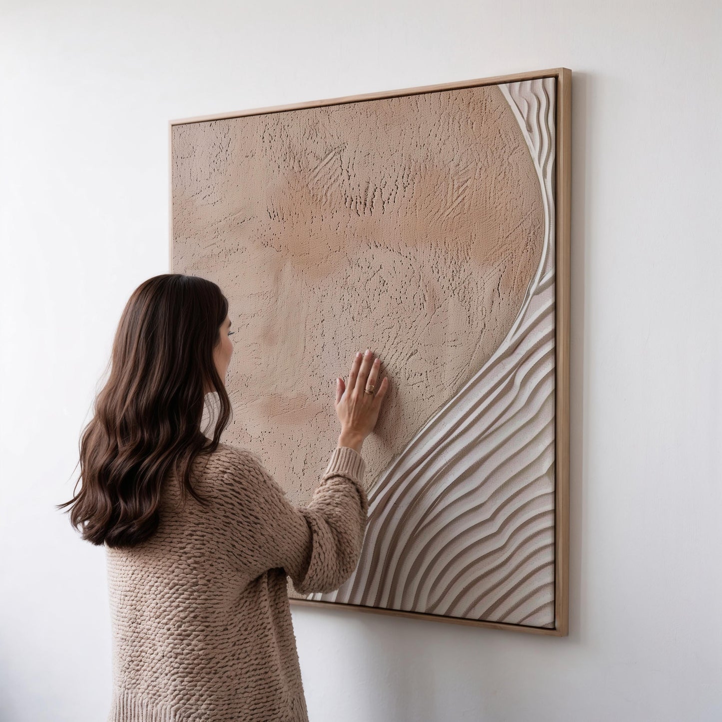 Square Beige Textured Canvas Wall Art Neutral Minimalist Floating Frame Large Extra Large Wall Art Japandi Wabi Sabi Decor