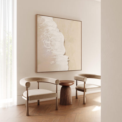 Ocean Wave Canvas Art: Beige and White Japandi Decor